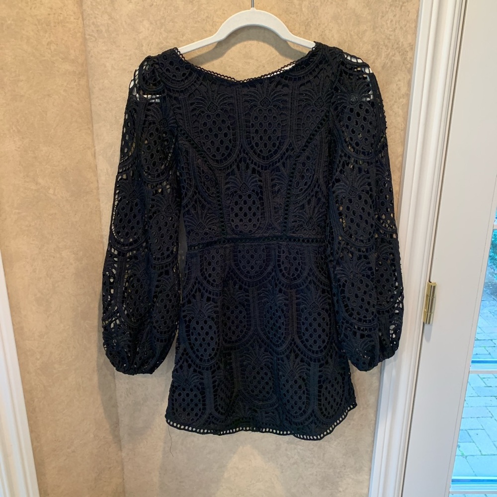 Black Lace open back puffy sleeves dress, New